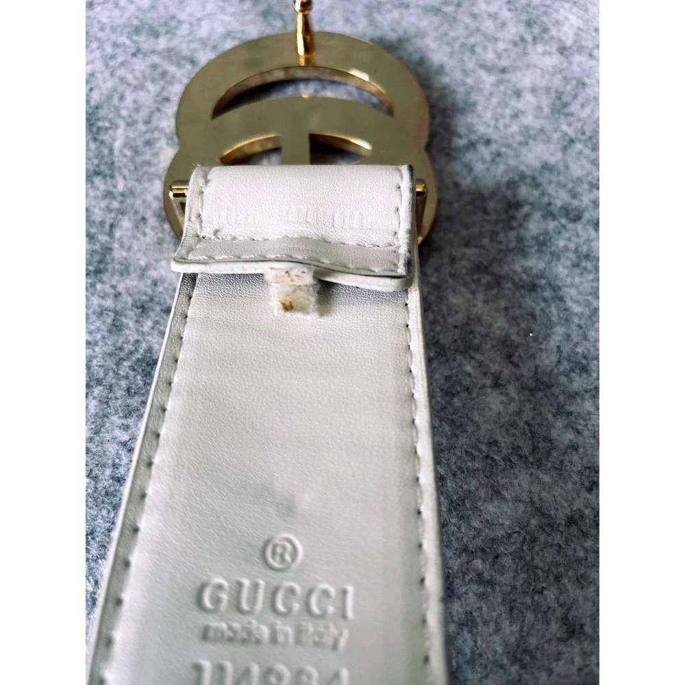 Gucci GG Marmont Leather Belt Off White Gold Buckle Size 110/44